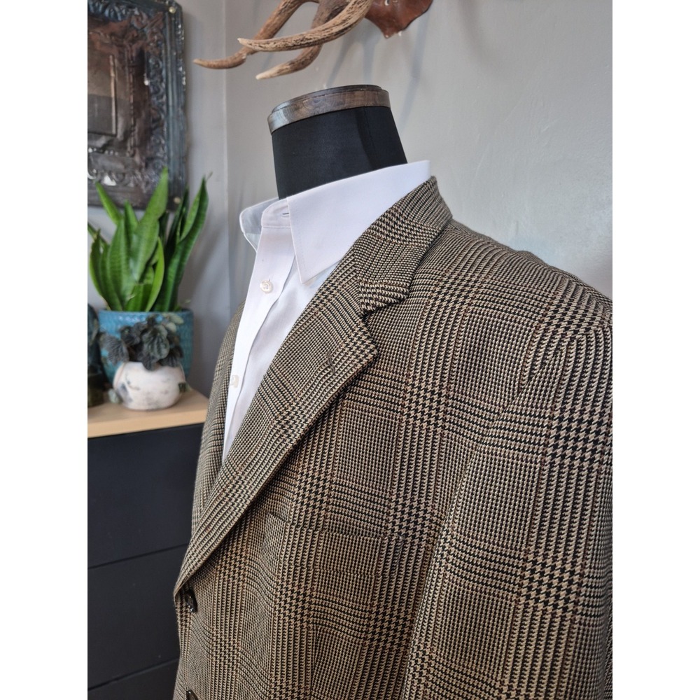 J Riggins Mens Sport Coat 44L Brown Plaid 3 Button Wool Blend Blazer Romania